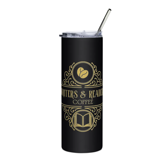 Writers & Readers fiction Coffee stainless steel tumbler front