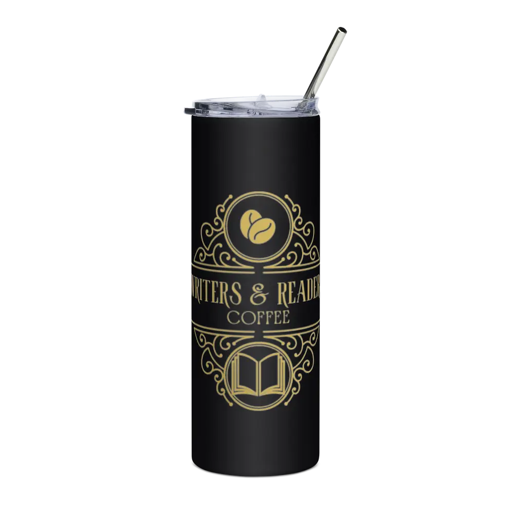 Writers & Readers fiction Coffee stainless steel tumbler front
