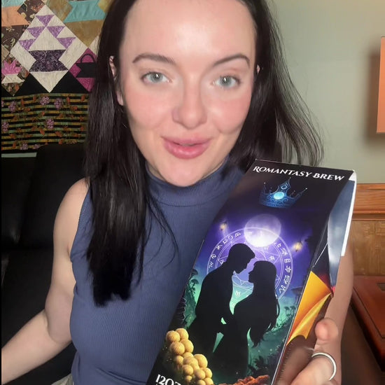 Writers & Readers Romantasy Mushroom Bookish Coffee with chaga and lion's mane being explained by a romantasy book lover
